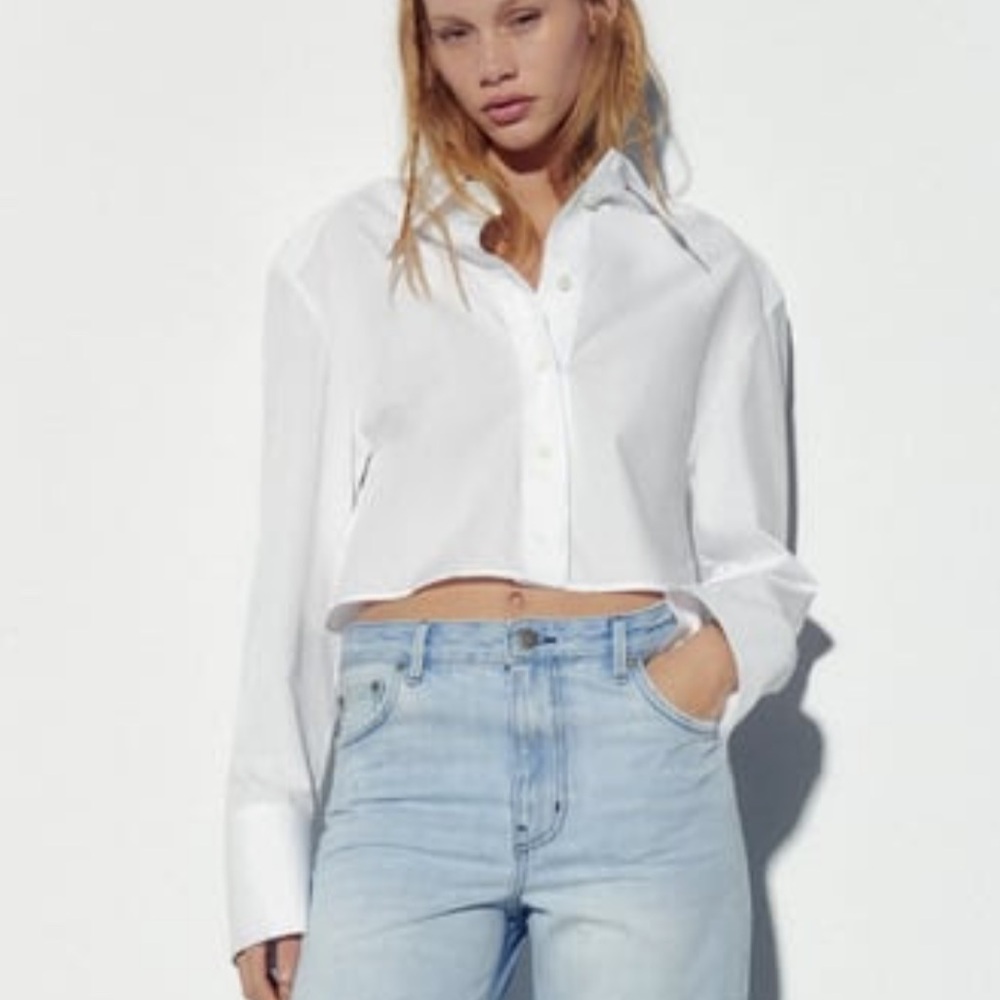 Zara Cropped Poplin Shirt White XS NWT